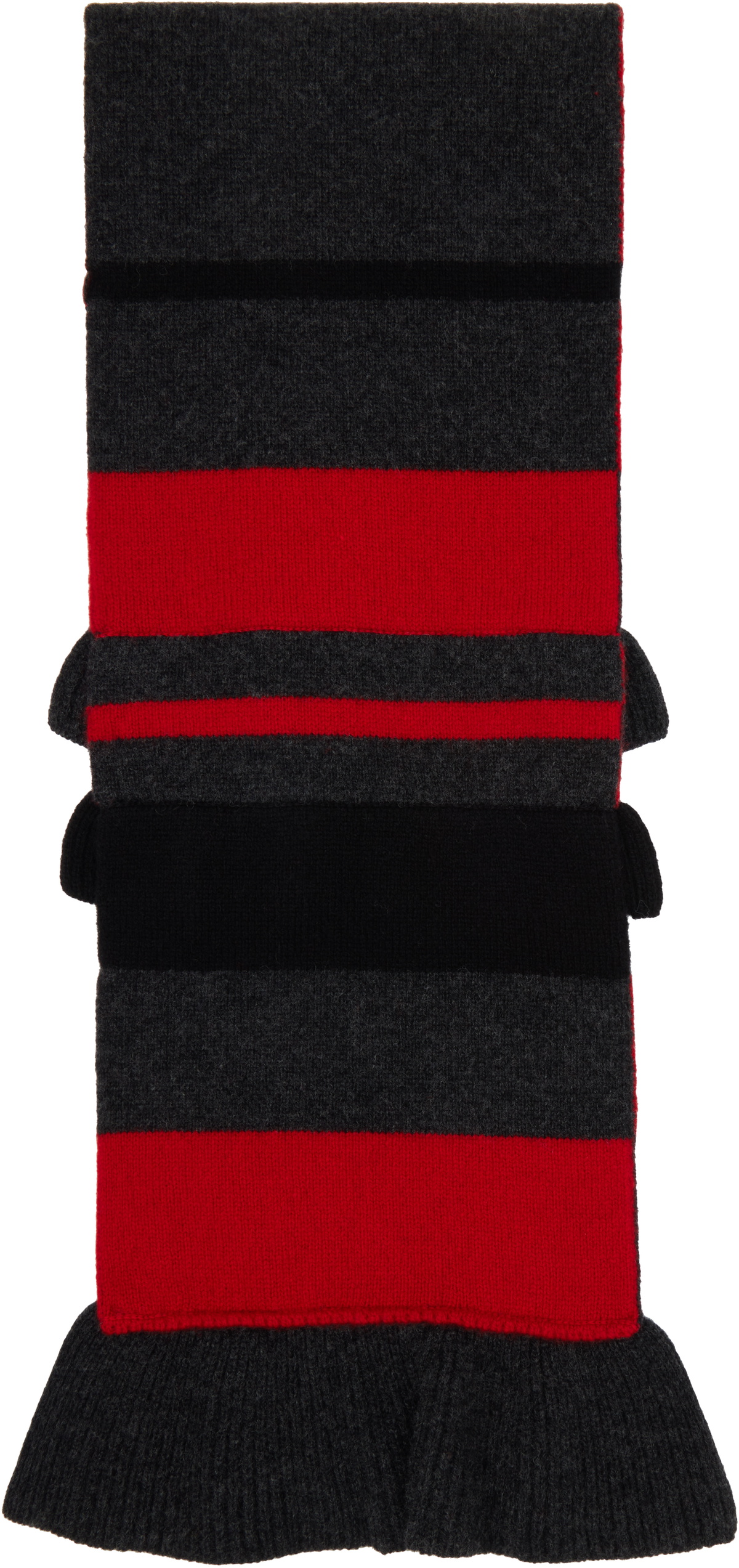 Simone Rocha Red & Gray Ruffle Graphic Logo Knit Scarf