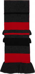 Simone Rocha Red & Gray Ruffle Graphic Logo Knit Scarf