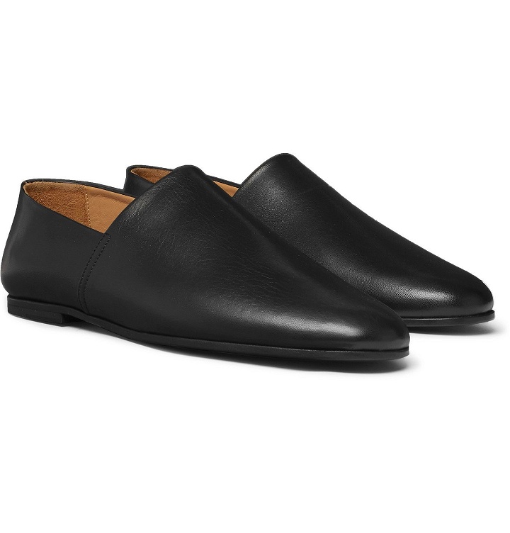 Photo: Sandro - Collapsible-Heel Leather Slippers - Black