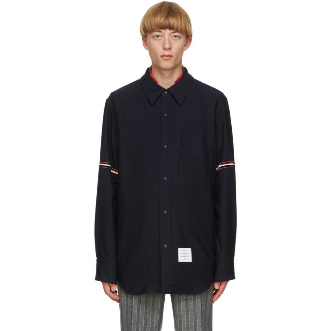 Photo: Thom Browne Navy Snap Front Shirt Jacket