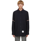 Thom Browne Navy Snap Front Shirt Jacket