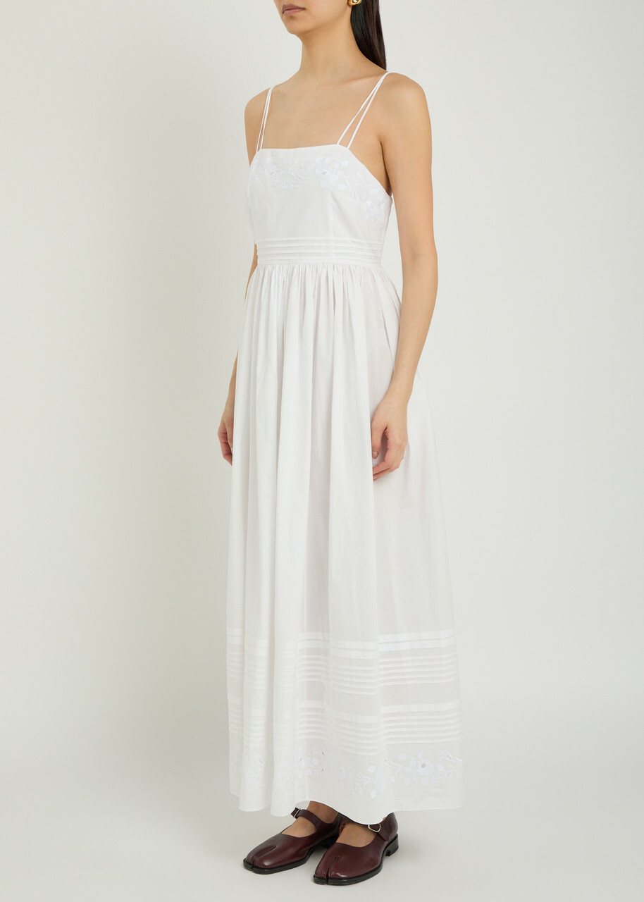 Bode Chamomile Pintucked Cotton Midi Dress White