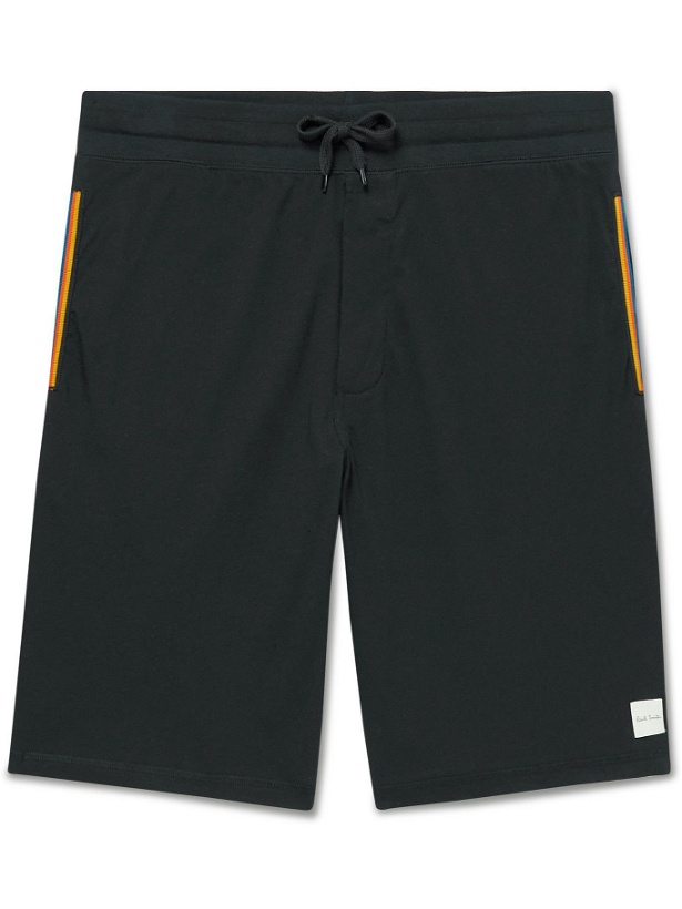 Photo: Paul Smith - Wide-Leg Webbing-Trimmed Cotton-Jersey Drawstring Shorts - Black