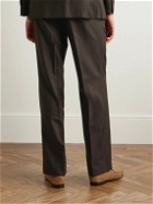 Saman Amel - Straight-Leg Pleated Herringbone Wool, Silk and Linen-Blend Twill Suit Trousers - Brown
