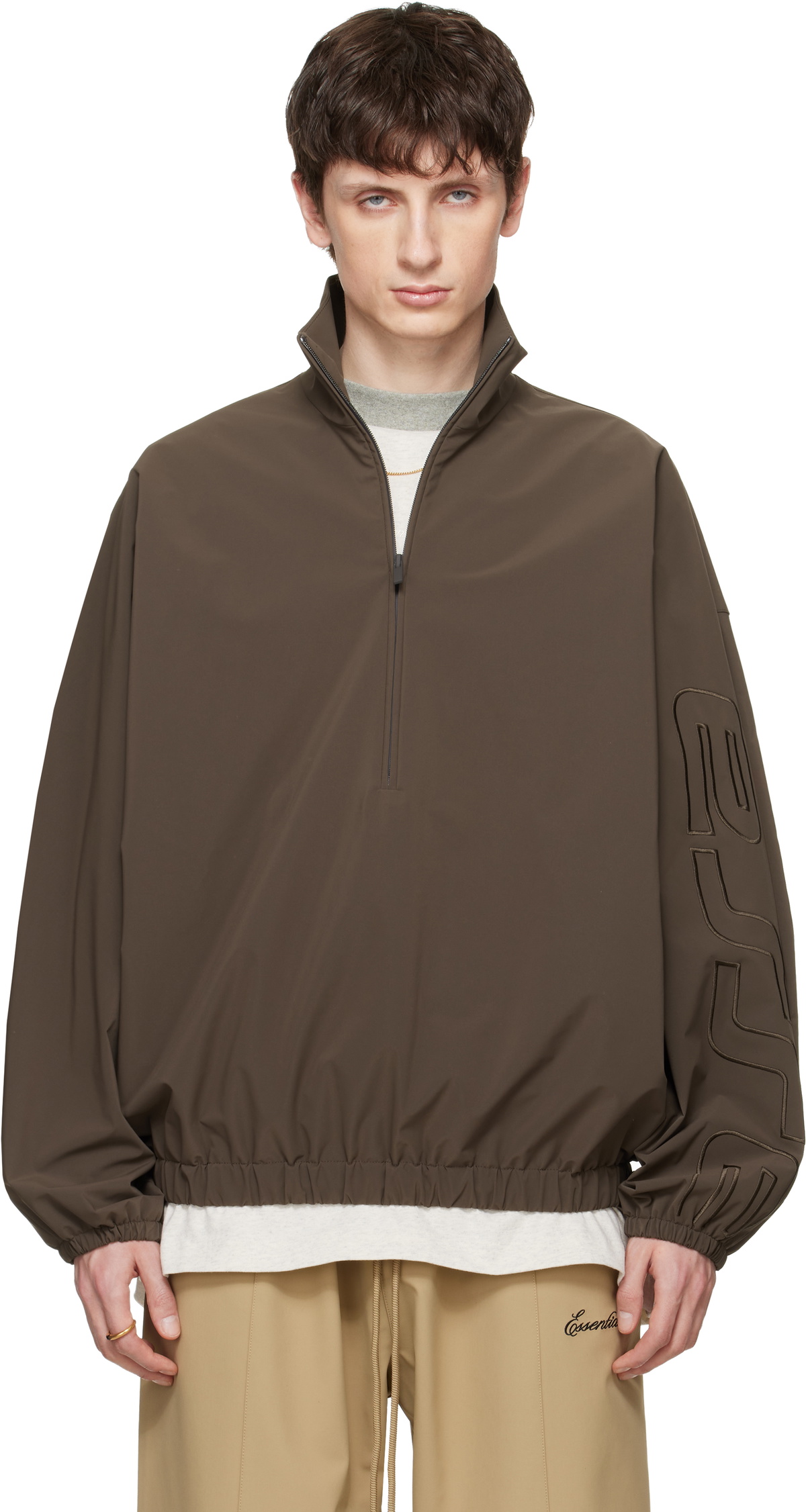 Fear of God ESSENTIALS Brown Active Trace Half Zip Track Jacket