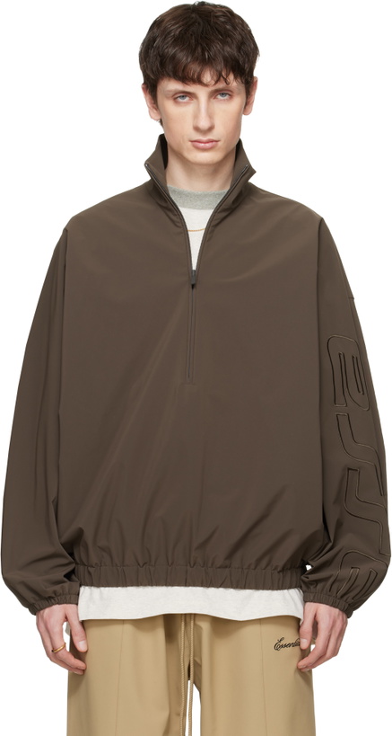 Photo: Fear of God ESSENTIALS Brown Active Trace Half Zip Track Jacket