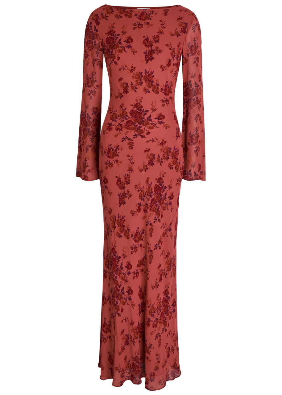 Reformation Esra Floral Chiffon Maxi Dress Red