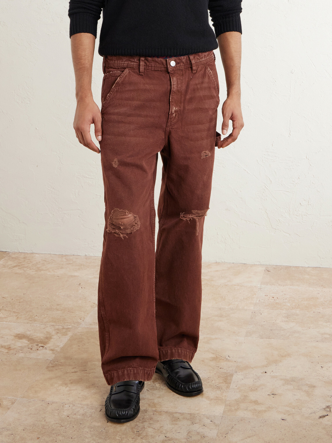 Enfants Riches Déprimés - Paint Straight-Leg Distressed Cotton-Canvas Trousers - Brown