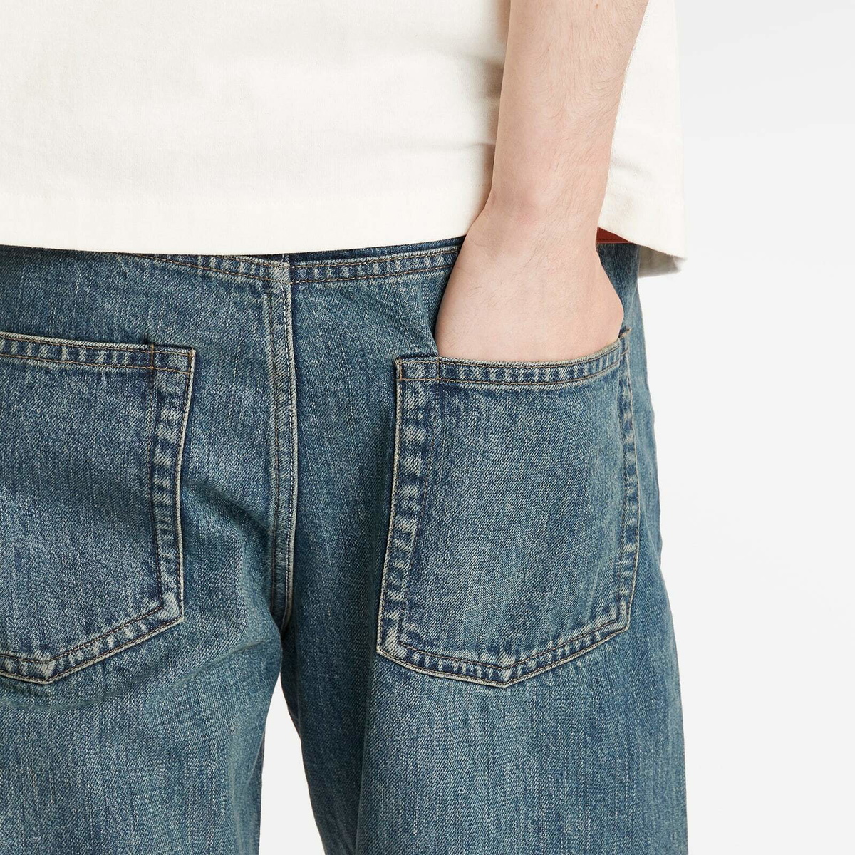 Jil Sander+ Men's Regular Fit Five Pocket Selvedge Cut Jeans in Blue