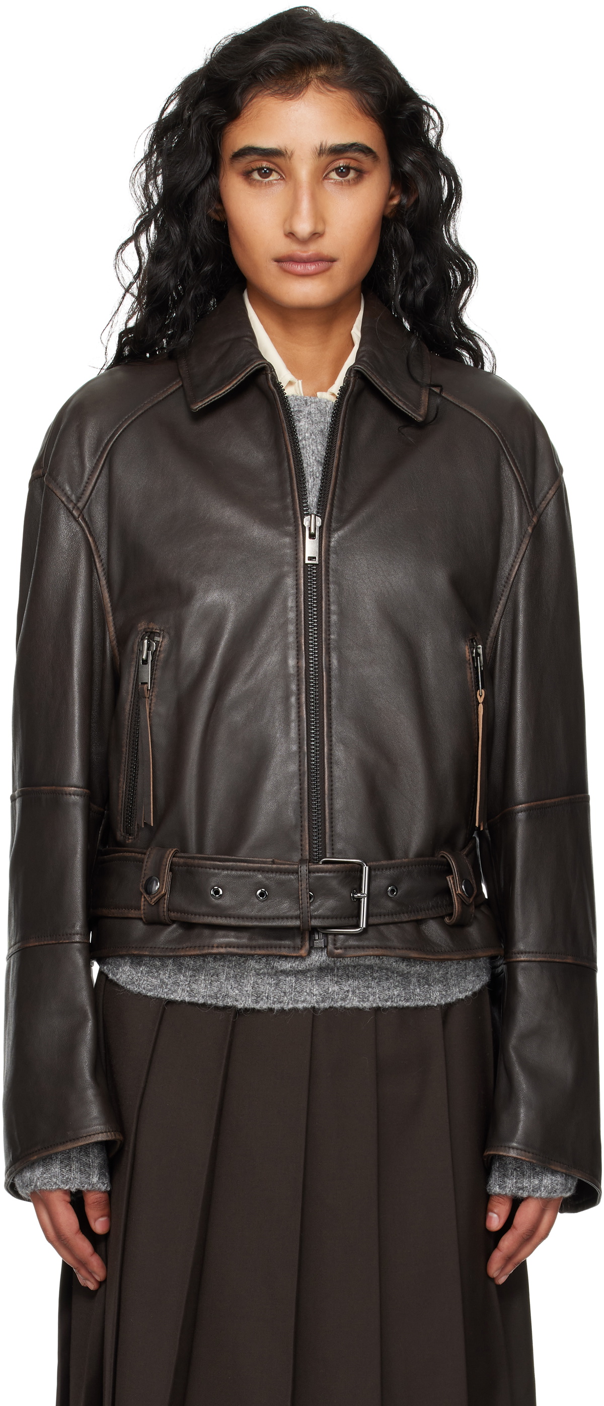 Weekend Max Mara Brown Egizio Leather Jacket