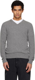 TONYWACK Gray Ribbed V-Neck Sweater