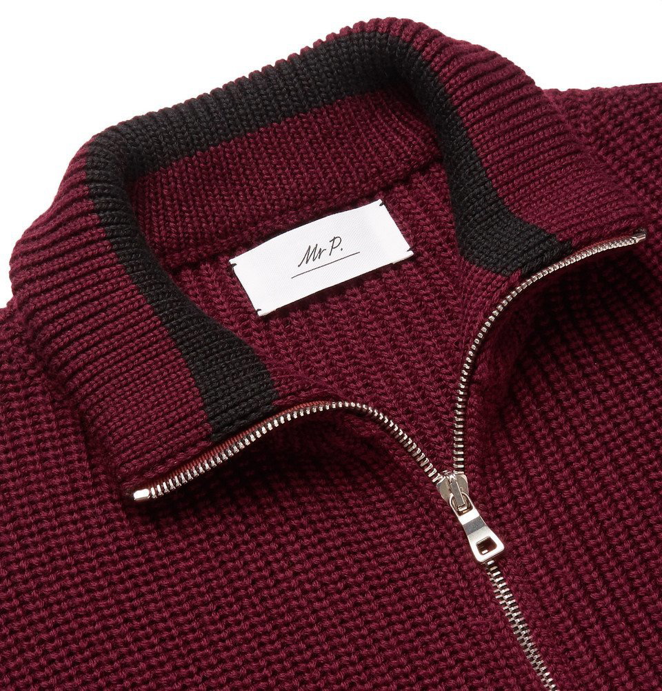 Mr P. - Ribbed Merino Wool Zip-Up Cardigan - Men - Burgundy Mr P.