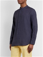 SMR Days - Camp-Collar Embroidered Striped Cotton Shirt - Blue