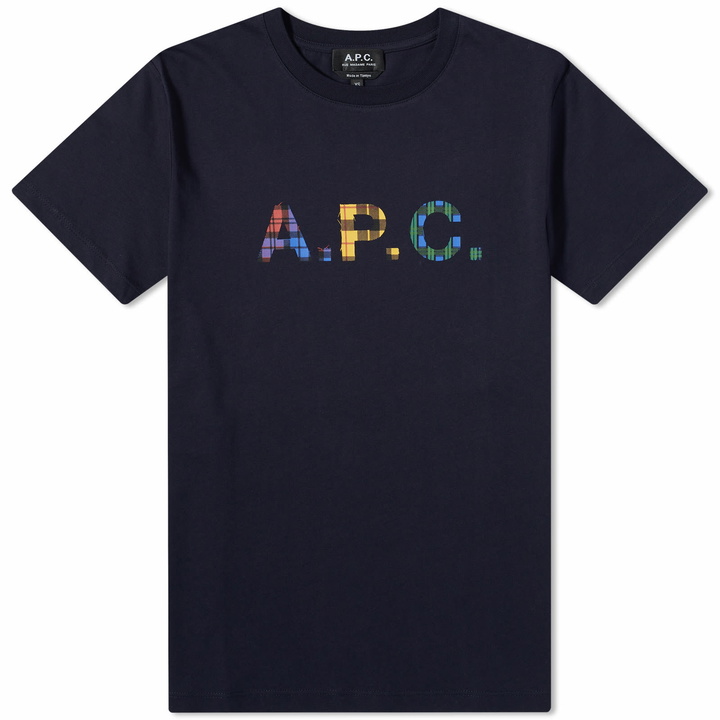 Photo: A.P.C. Derek Tartan Logo T-Shirt in Dark Navy