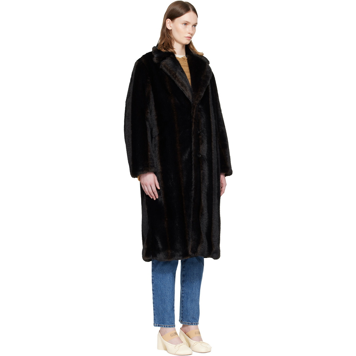MM6 Maison Margiela Brown Faux-Fur Coat