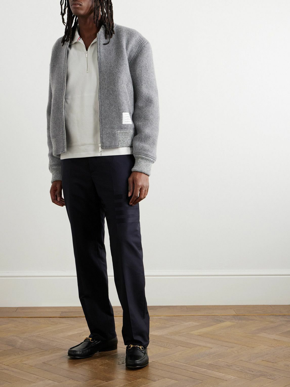 Thom Browne - Logo-Appliquéd Webbing-Trimmed Wool-Felt Jacket - Gray ...