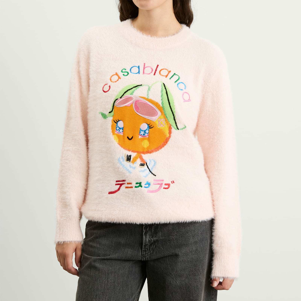 Casablanca Women's Character Intarsia Fluffy Crewneck in Pink