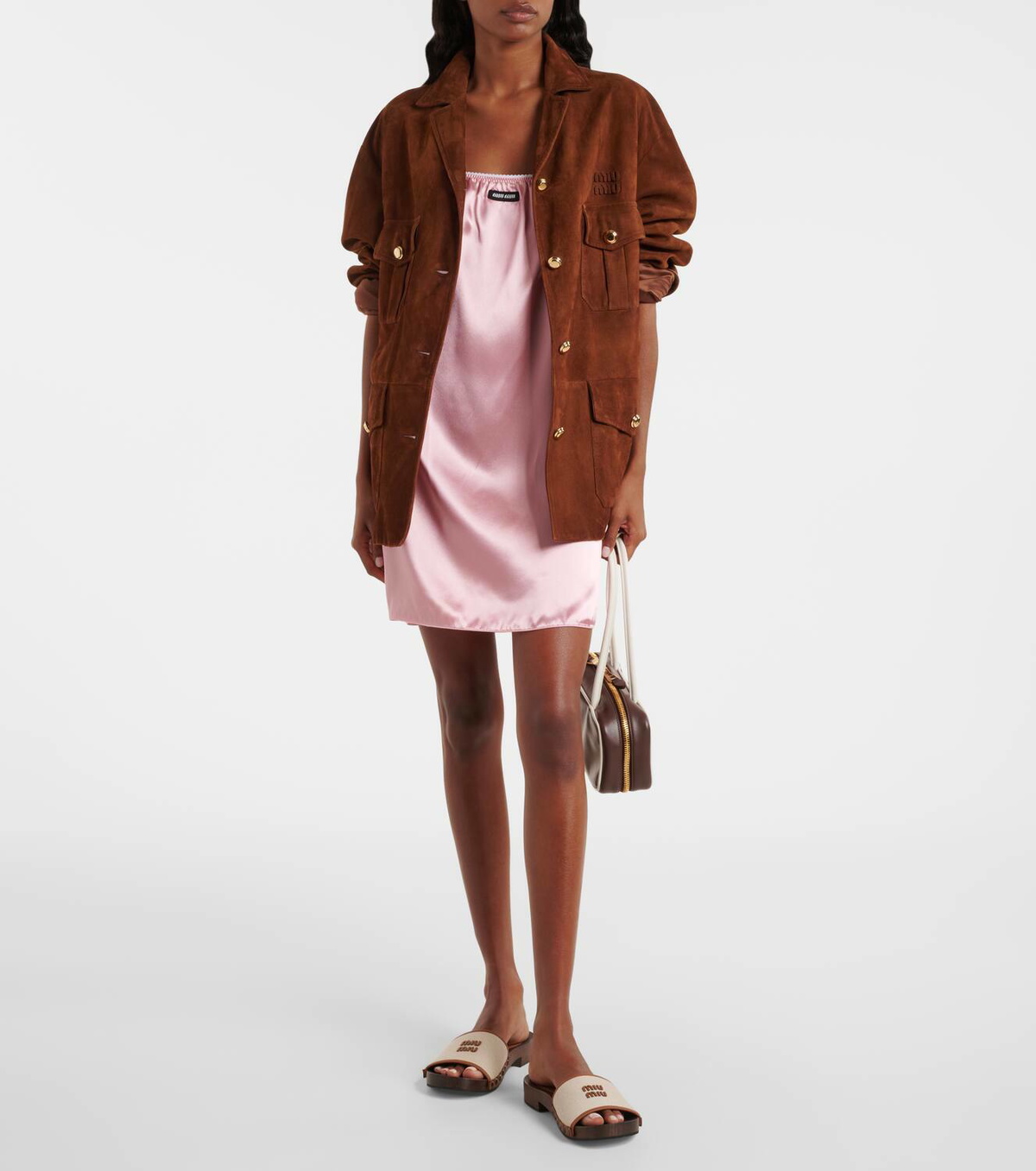 miu miu dress brown Miu Miu Logo-print Midi Dress
