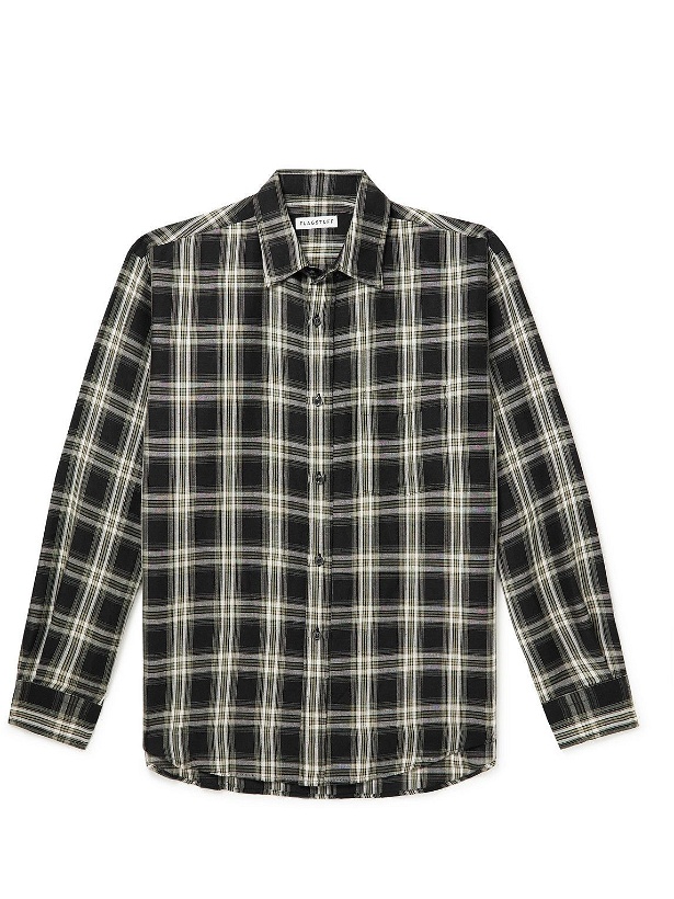 Photo: Flagstuff - Checked Linen-Blend Shirt - Black