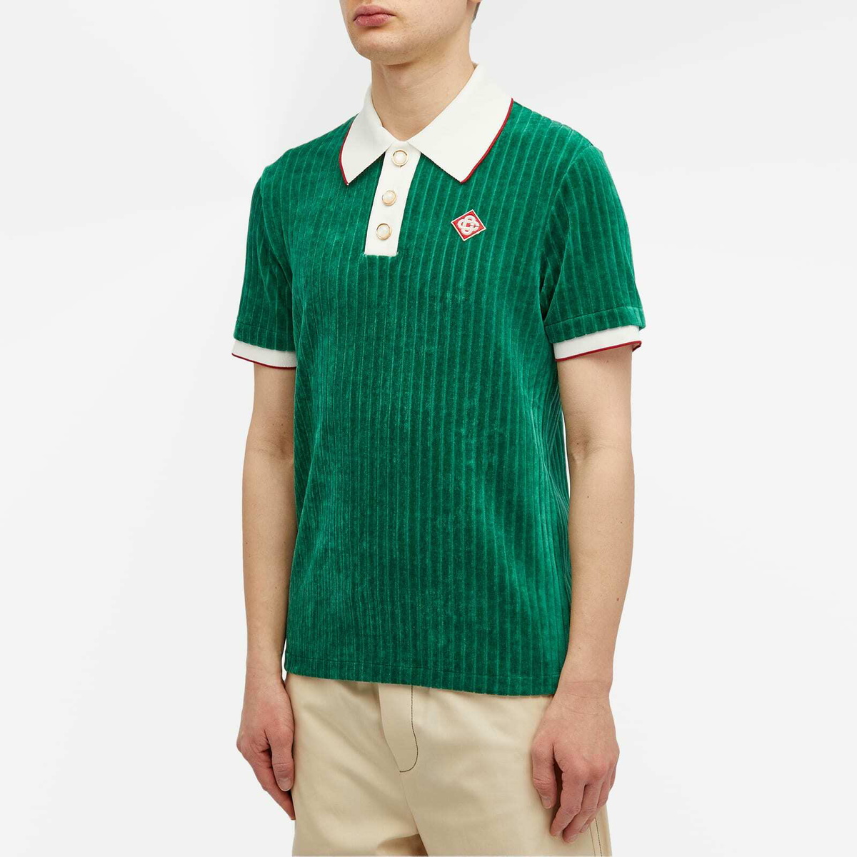 Casablanca Men's Rib Velour Polo Shirt in Evergreen Casablanca
