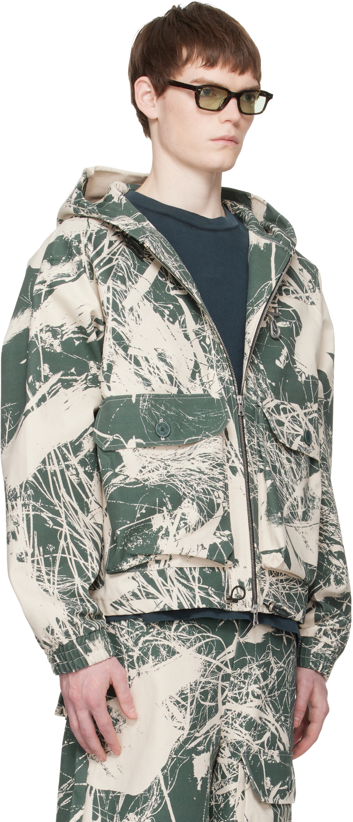 Reese Cooper Khaki & Off-White Duck Canvas Hooded Cargo Jacket