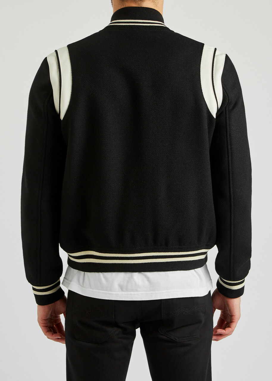 ジャケット SAINT LAURENT Black Wool Blend Bomber Jacket Saint Laurent Panelled Wool-blend Bomber Jacket Black Saint