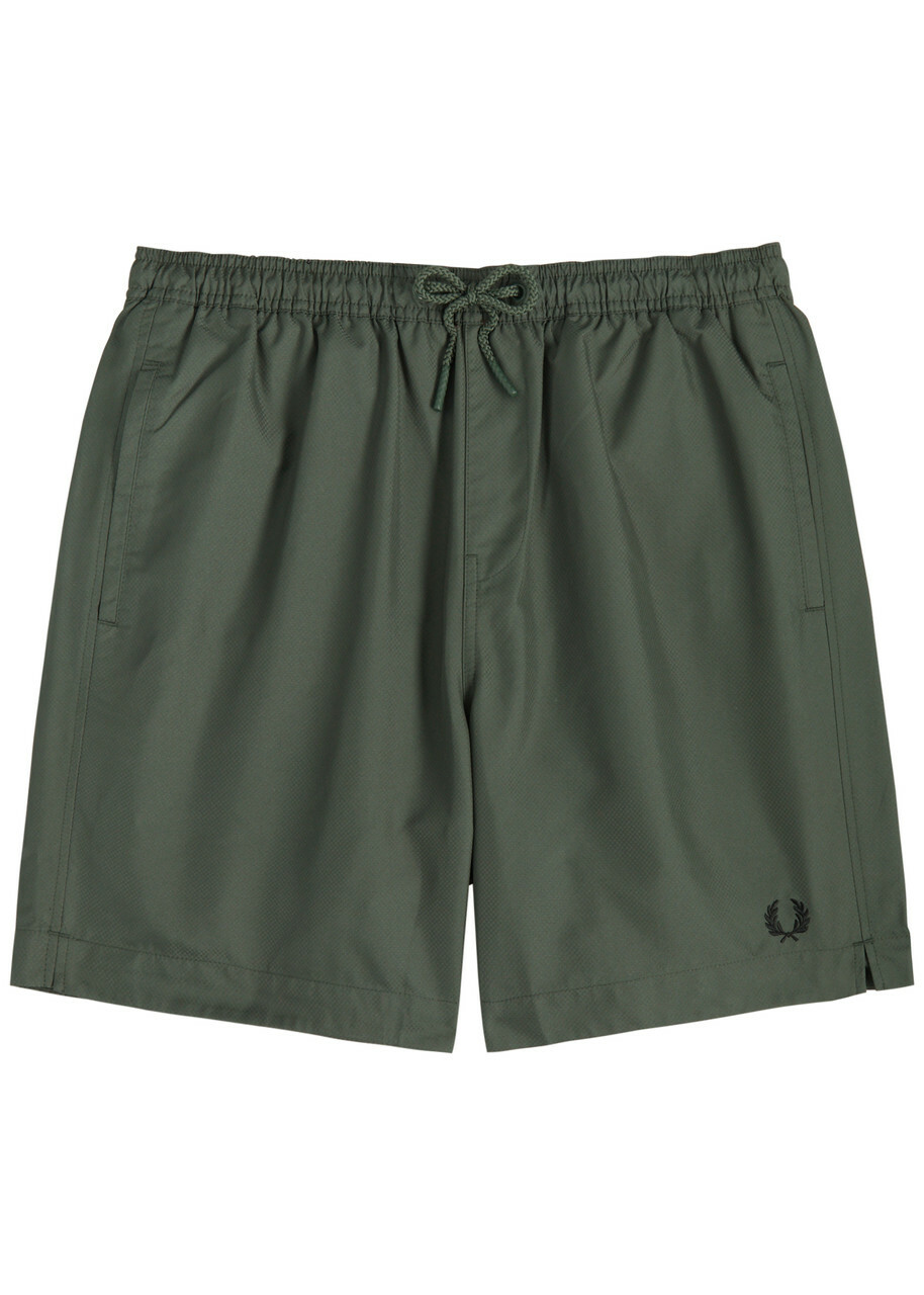 Fred Perry Logo-embroidered Shell Swim Shorts Dark Green