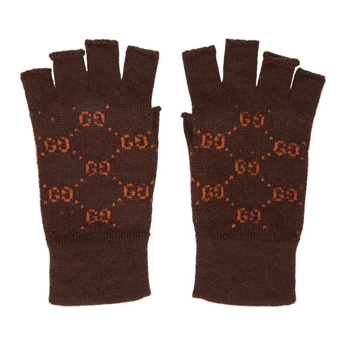 Photo: Gucci Brown and Orange GG Supreme Fingerless Gloves