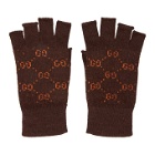 Gucci Brown and Orange GG Supreme Fingerless Gloves