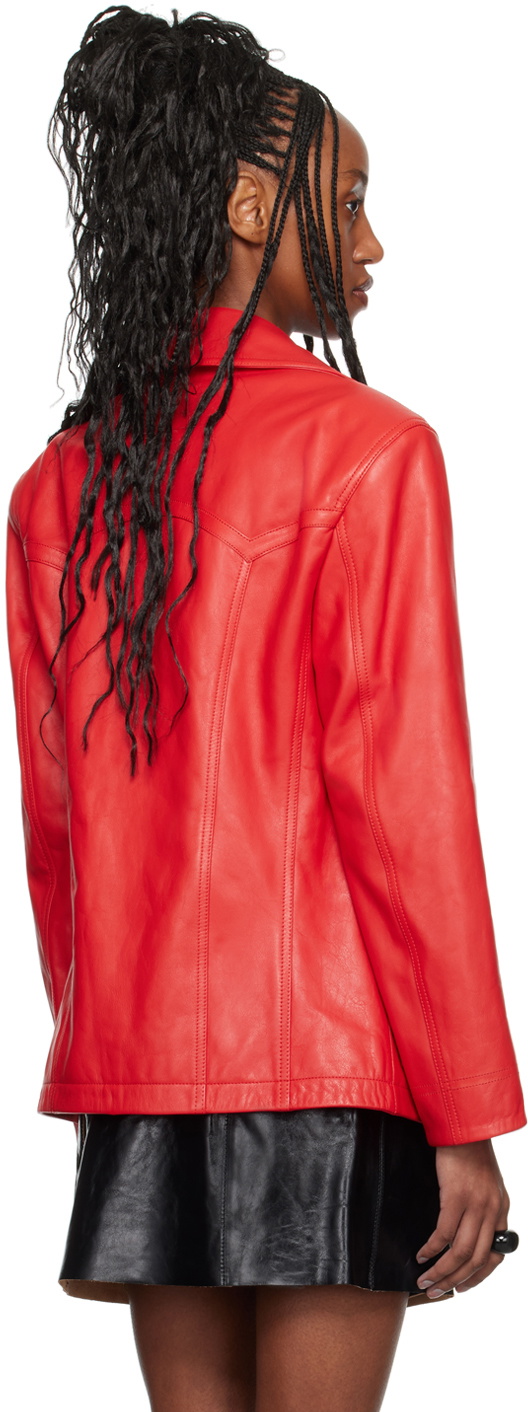 LU'U DAN Red Slim-Fit Creep Leather Jacket