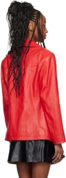 LU'U DAN Red Slim-Fit Creep Leather Jacket