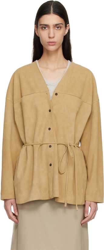 Photo: LE17SEPTEMBRE Tan Collarless Suede Jacket