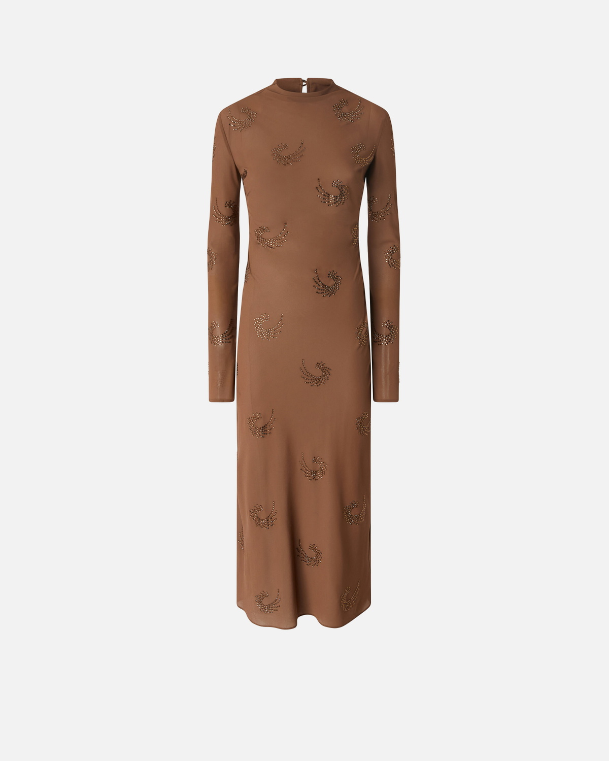 Pinko Long High Neck Dress With Rhinestone Swirls Brown Pine Cone