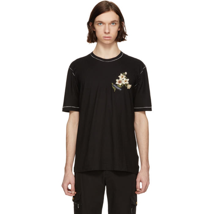 Photo: Dolce and Gabbana Black Floral Patch T-Shirt