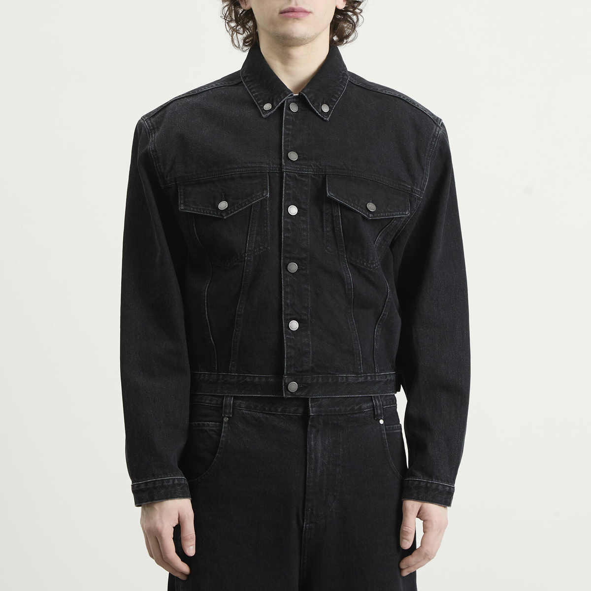 Entire Studios Men's Shrunken Denim Jacket in Magnetite