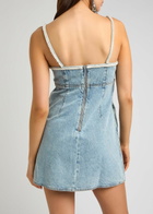 Self-portrait Bow Embellished Denim Mini Dress Light Blue
