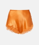 Saint Laurent Lace-trimmed silk crêpe muslin shorts