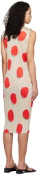 PLEATS PLEASE ISSEY MIYAKE Off-White & Red Bean Dots Midi Dress