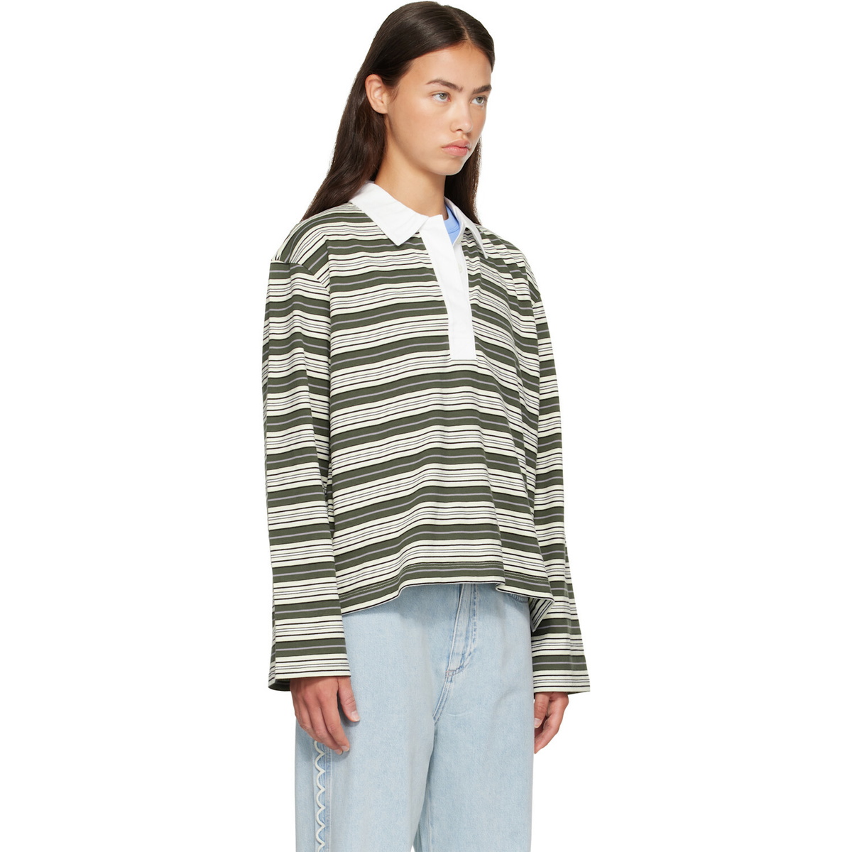 rag & bone Green Kelly Boxy Striped Long-Sleeve Polo
