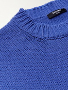 Balmain - Button-Embellished Logo-Intarsia Cotton-Blend Sweater - Blue