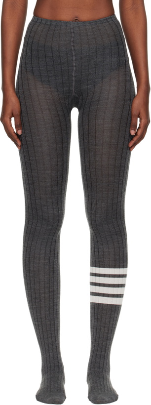 Photo: Thom Browne Gray Opaque Rib 4-Bar Tights