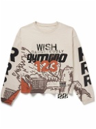 RRR123 - Wish Dangerously Cropped Printed Appliquéd Cotton-Jersey T-Shirt - Neutrals