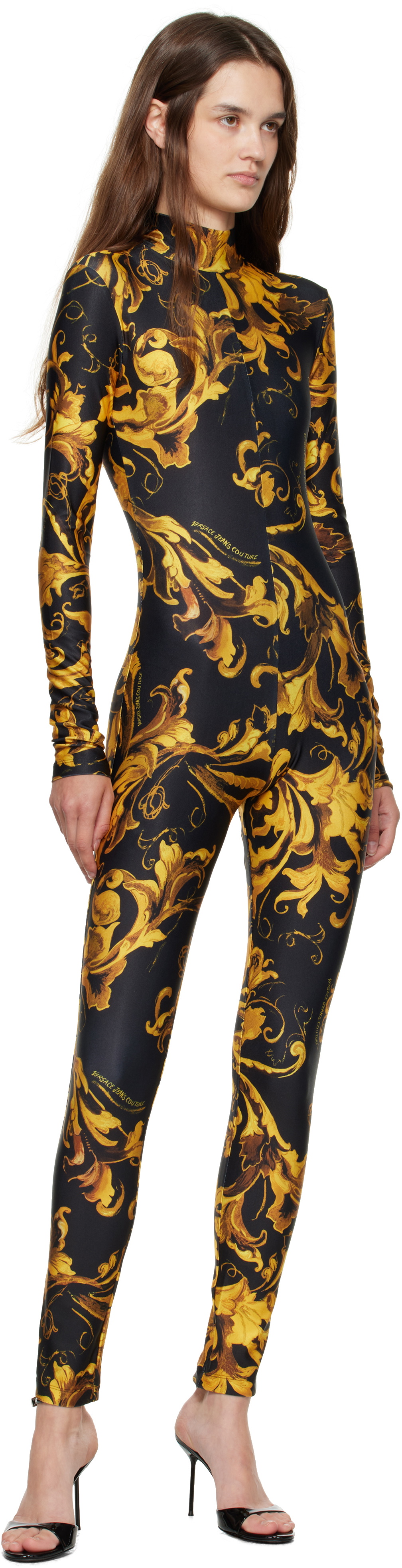 Versace Jeans Couture Black & Gold Barocco Porcelain Jumpsuit