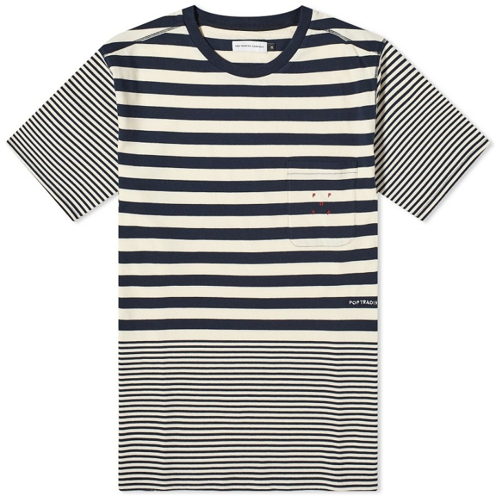 Photo: POP Trading Company Men's Striped Pocket T-Shirt in Navy/Off White