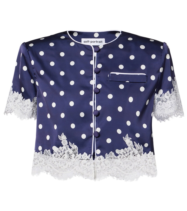 Photo: Self-Portrait Lace-trimmed polka-dot satin crop top
