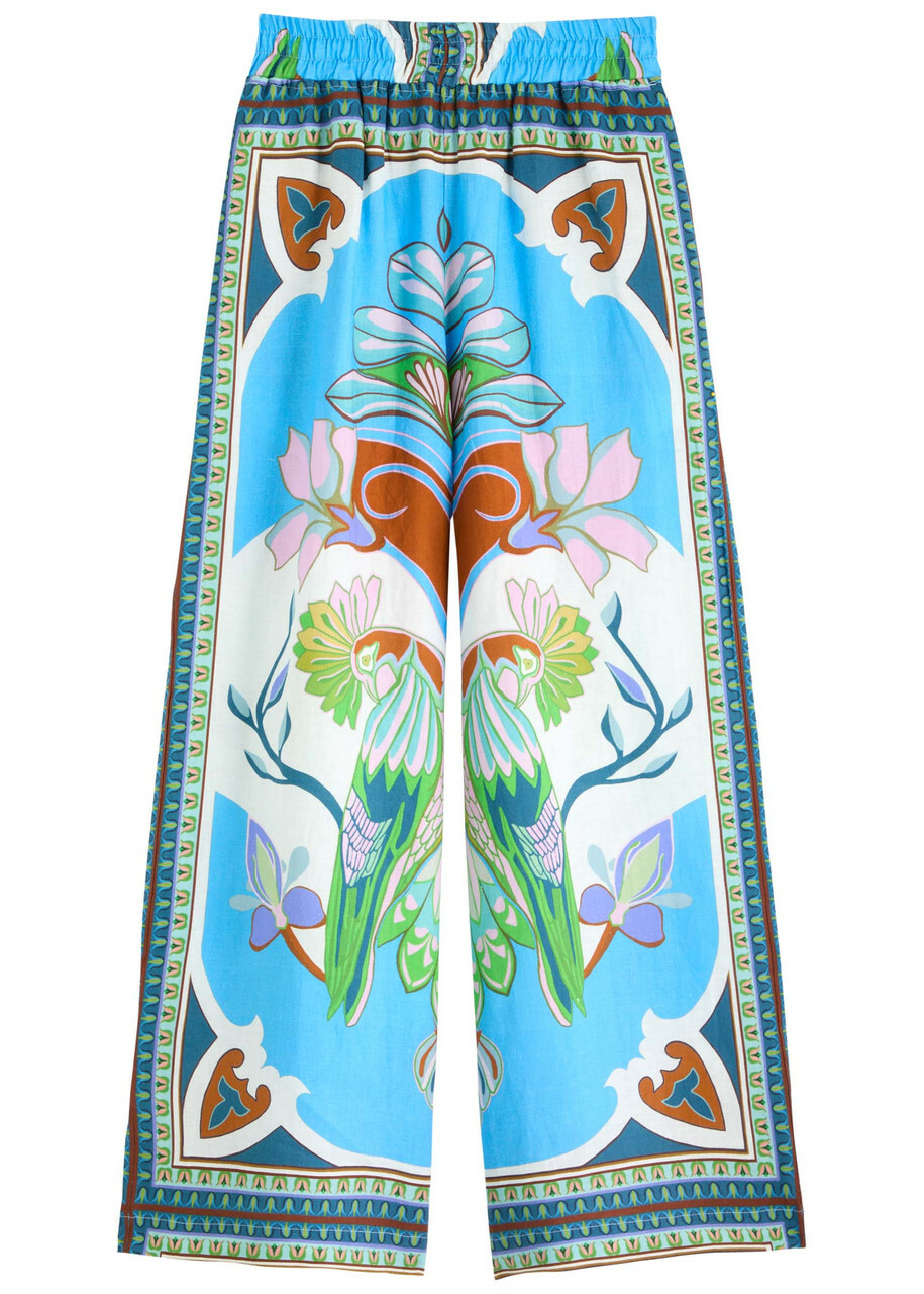 Lug Von Siga Madison Printed Wide-leg Linen Trousers Blue