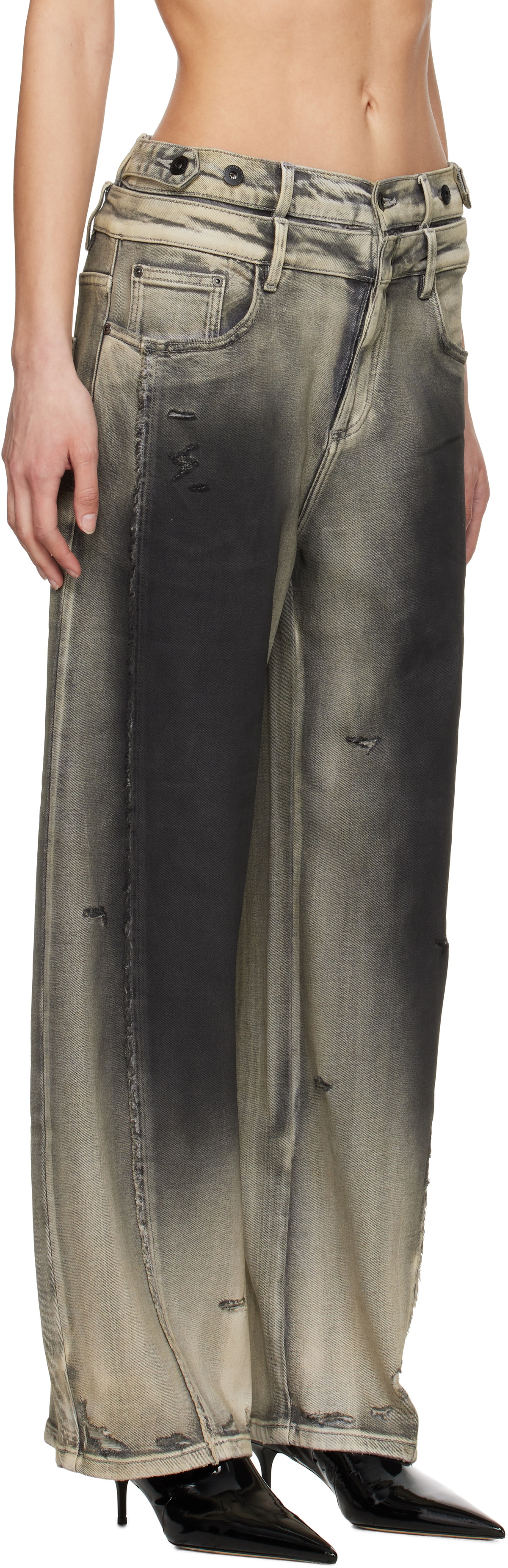 Feng Chen Wang Gray Deconstruction Washed Jeans