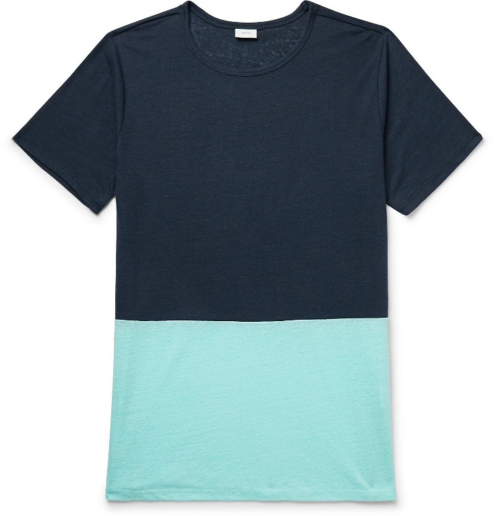 Photo: Onia - Chad Colour-Block Linen-Blend T-Shirt - Blue