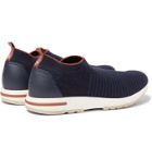 Loro Piana - 360 Flexy Walk Leather-Trimmed Knitted Wish Wool Slip-On Sneakers - Blue