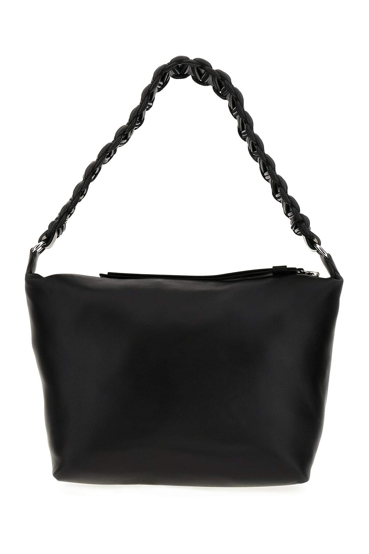 Kara Black Nappa Leather Lattice Shoulder Bag